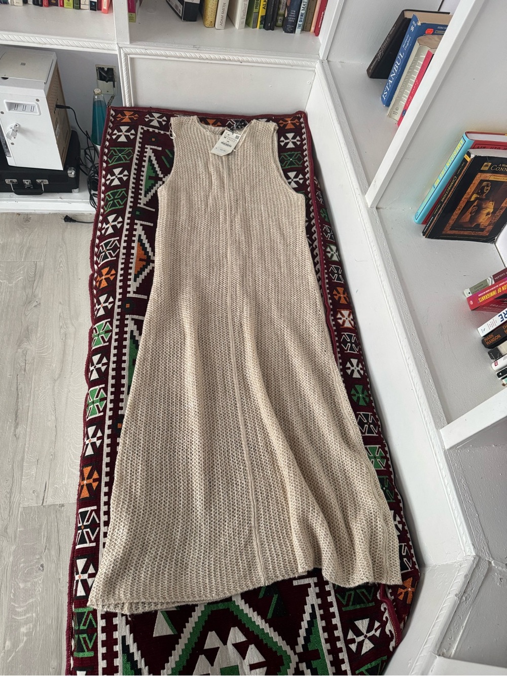 Zara Cream Metallic Knit Maxi Dress